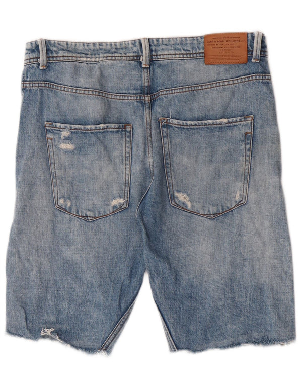 Pantaloncini di jeans invecchiati Zara da uomo EU 42 Large W32 Blu