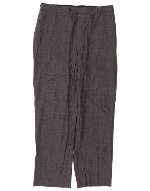 Pantaloni da abito dritti Brooks Brothers 346 da uomo W36 L31 lana a quadri grigi