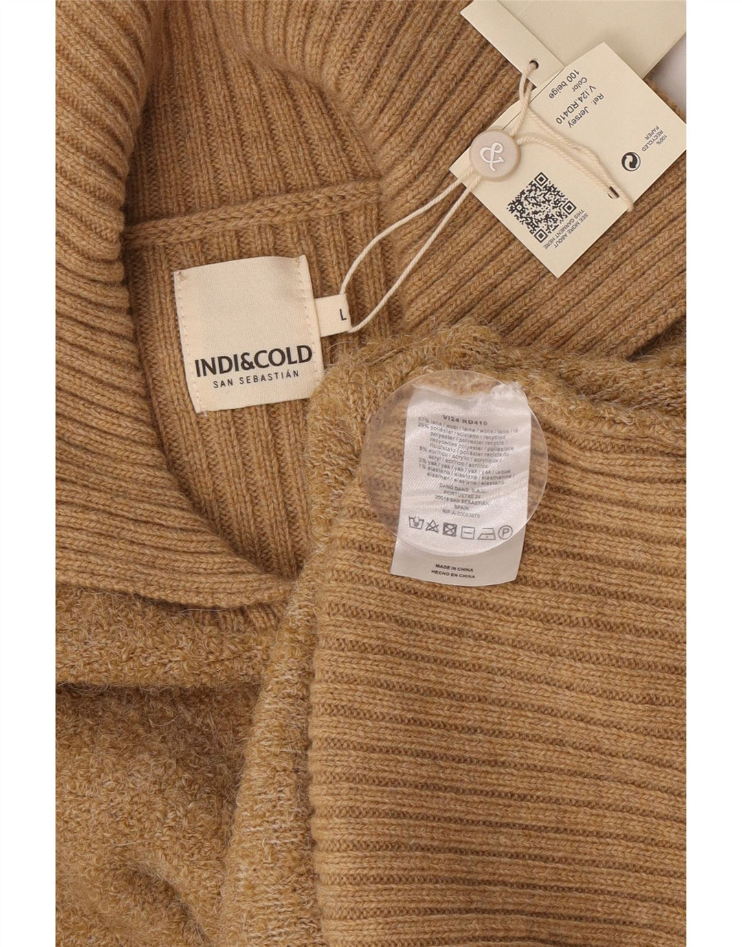 Maglione oversize da donna con collo a polo oversize Indi & Cold UK16 grande lana beige
