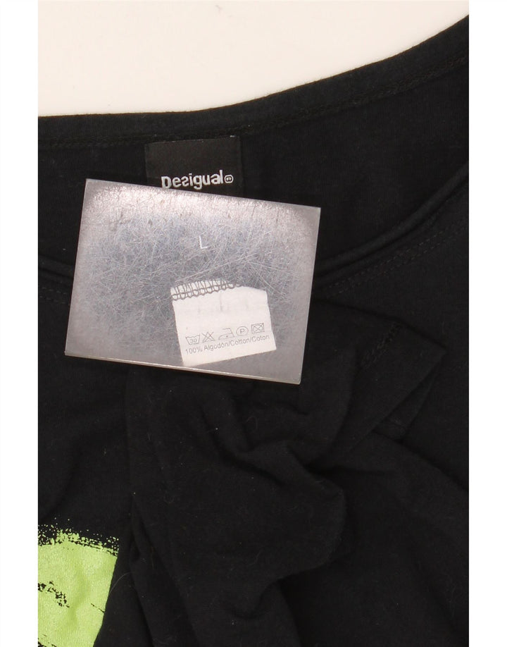 DESIGUAL Top grafico da donna manica lunga UK 14 grande cotone nero