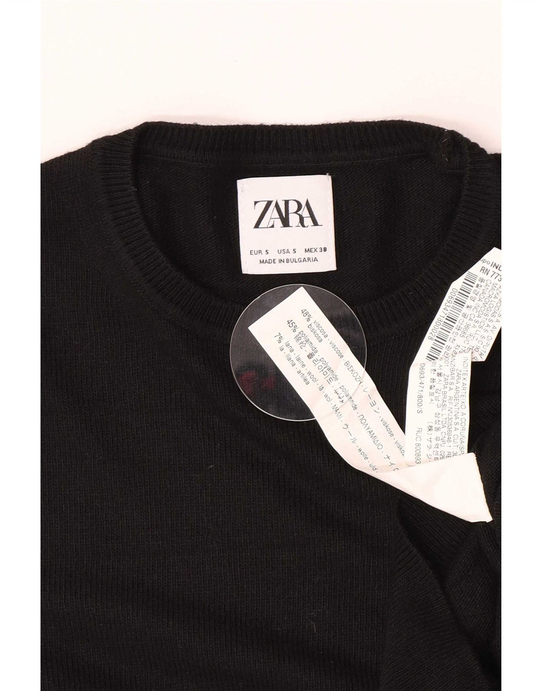 Maglione Zara da uomo girocollo piccolo in viscosa nera