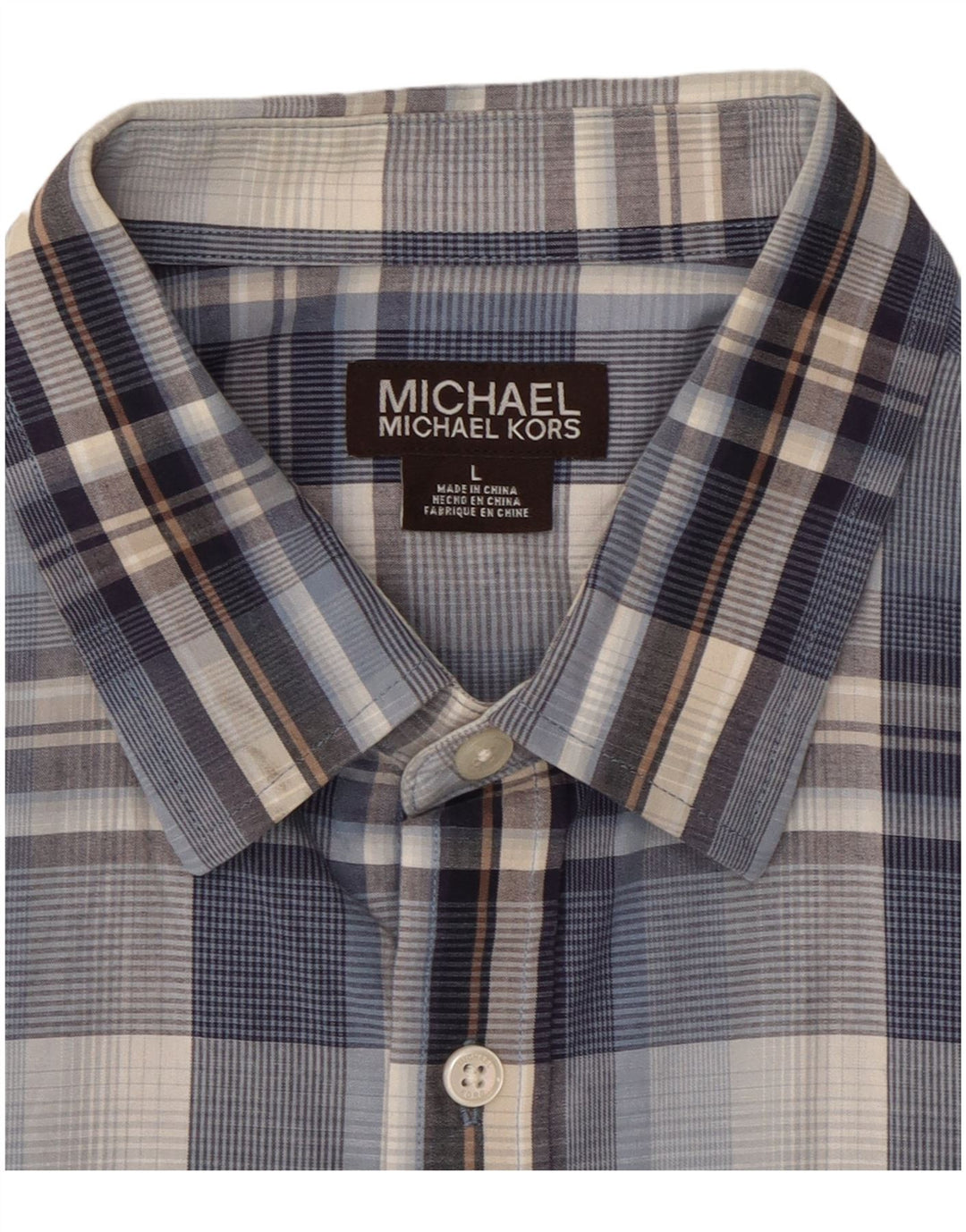 MICHAEL KORS Camicia da uomo a maniche corte in cotone a quadri blu grandi