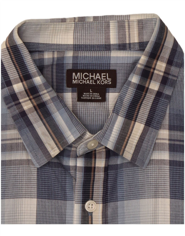 MICHAEL KORS Camicia da uomo a maniche corte in cotone a quadri blu grandi