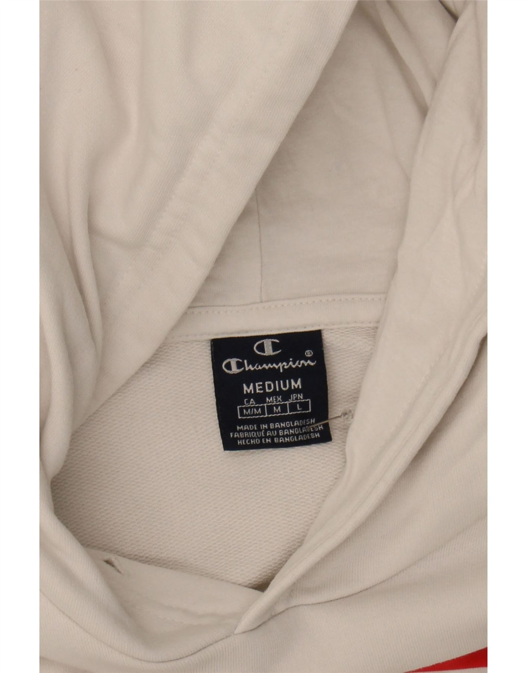 CHAMPION Mens Graphic Hoodie Jumper Medium White Cotton Vintage Champion and Second-Hand Champion from Messina Hembry 