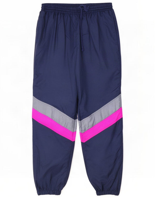 Pantaloni da tuta vintage da uomo Joggers Medium Blu navy Colourblock Nylon