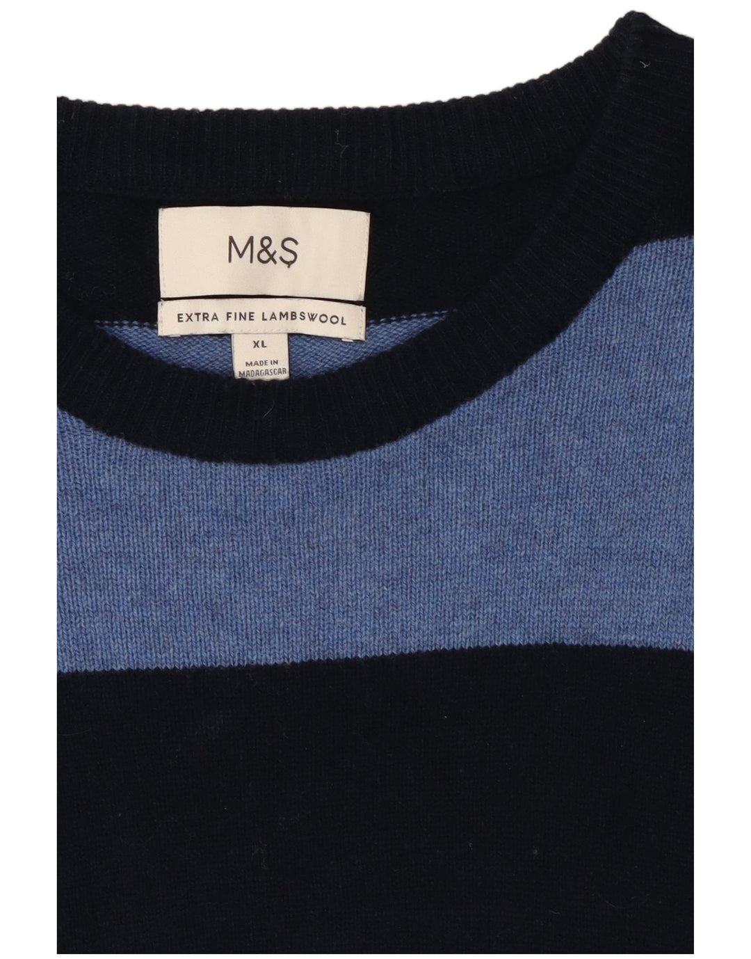 Marks & Spencer Maglione da uomo con scollo a barca XL Lana a righe blu navy