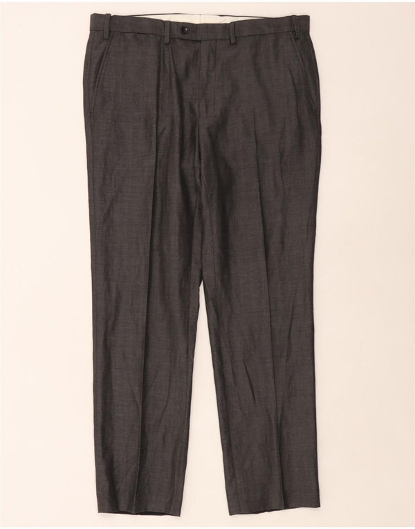 Pantaloni da abito dritti su misura da uomo Marks & Spencer W36 L31 a quadri grigi
