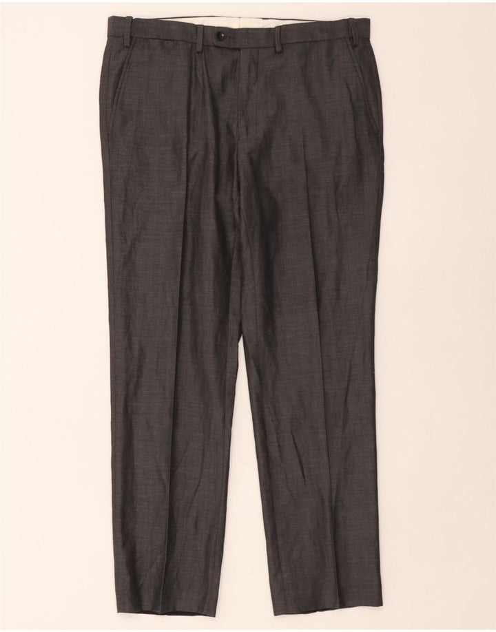 Pantaloni da abito dritti su misura da uomo Marks & Spencer W36 L31 a quadri grigi