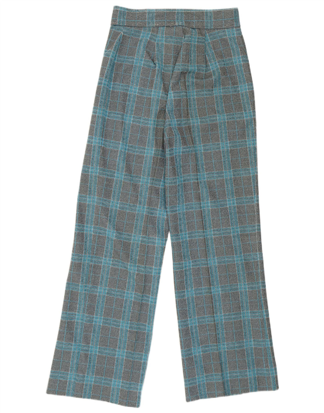 Pantaloni casual a gamba larga a vita alta da donna VINTAGE W27 L29 quadri grigi