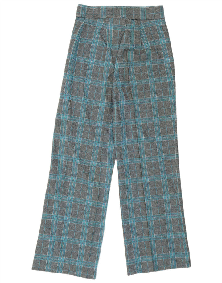 Pantaloni casual a gamba larga a vita alta da donna VINTAGE W27 L29 quadri grigi