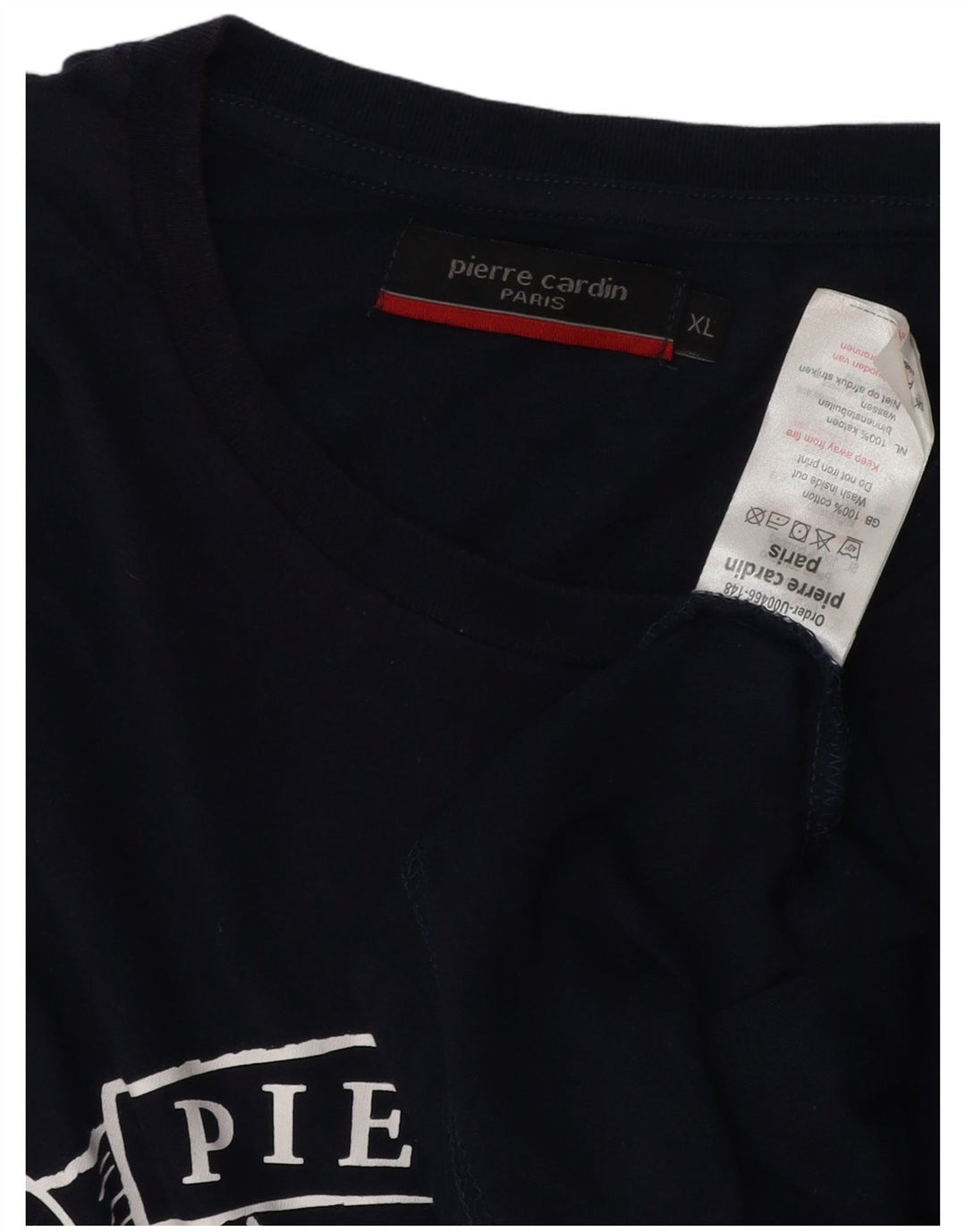 PIERRE CARDIN T-shirt grafica da uomo Top XL in cotone blu navy