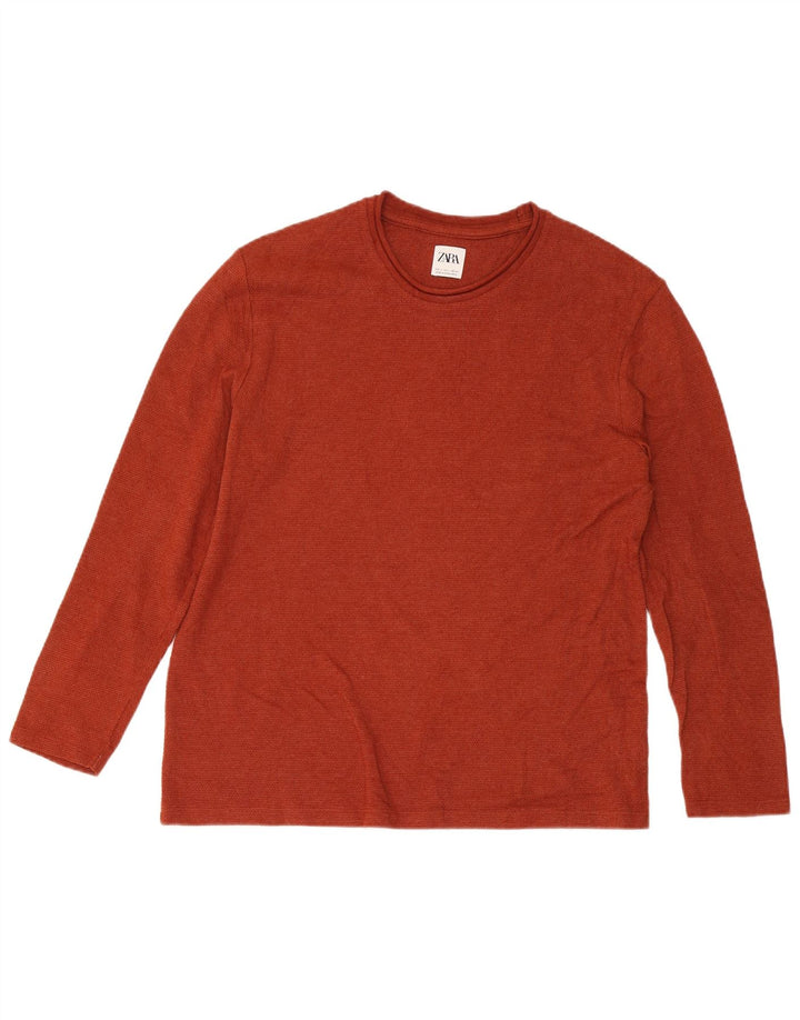Top Zara da uomo a maniche lunghe grande rosso in cotone