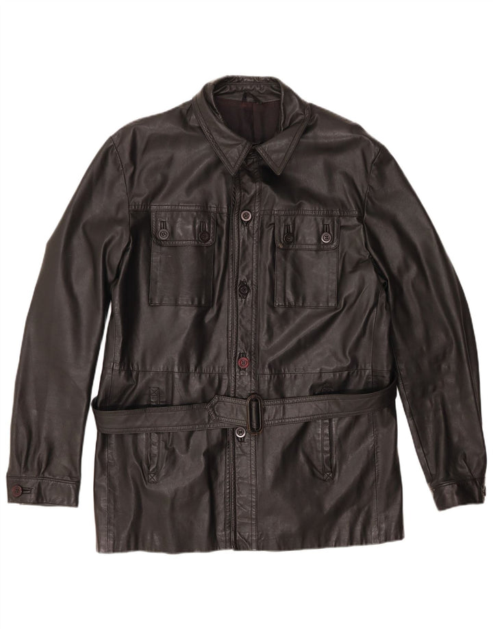 Giacca in pelle da donna VINTAGE UK 16 grande pelle nera