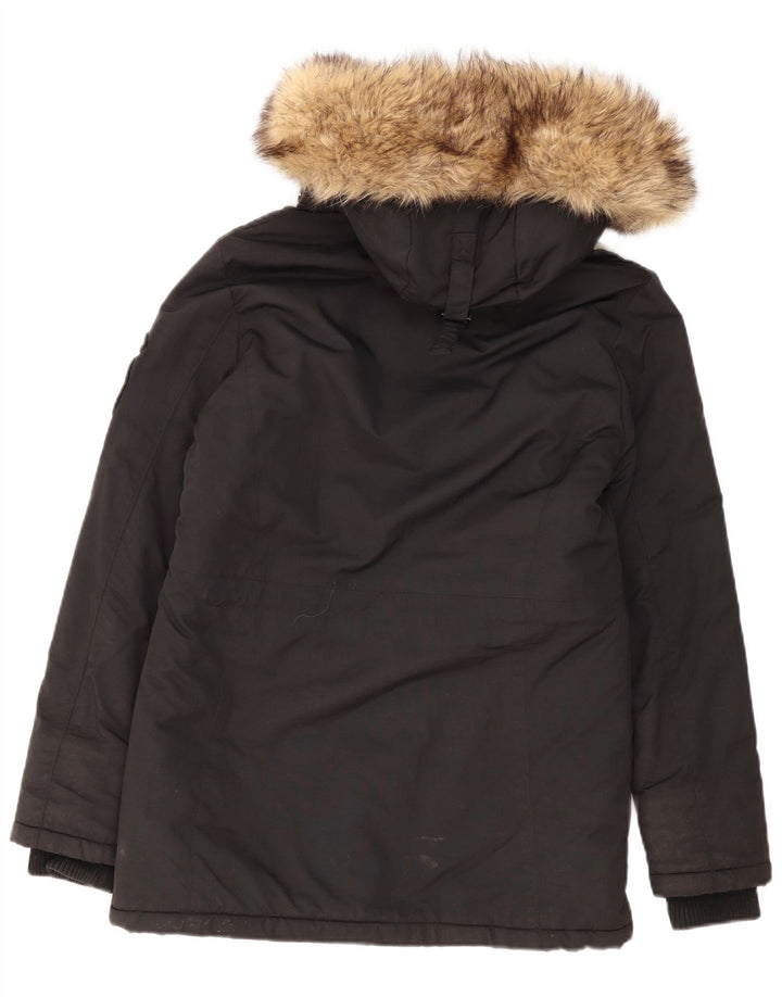 Giacca parka da donna con cappuccio Superdry UK 12 nylon nero medio