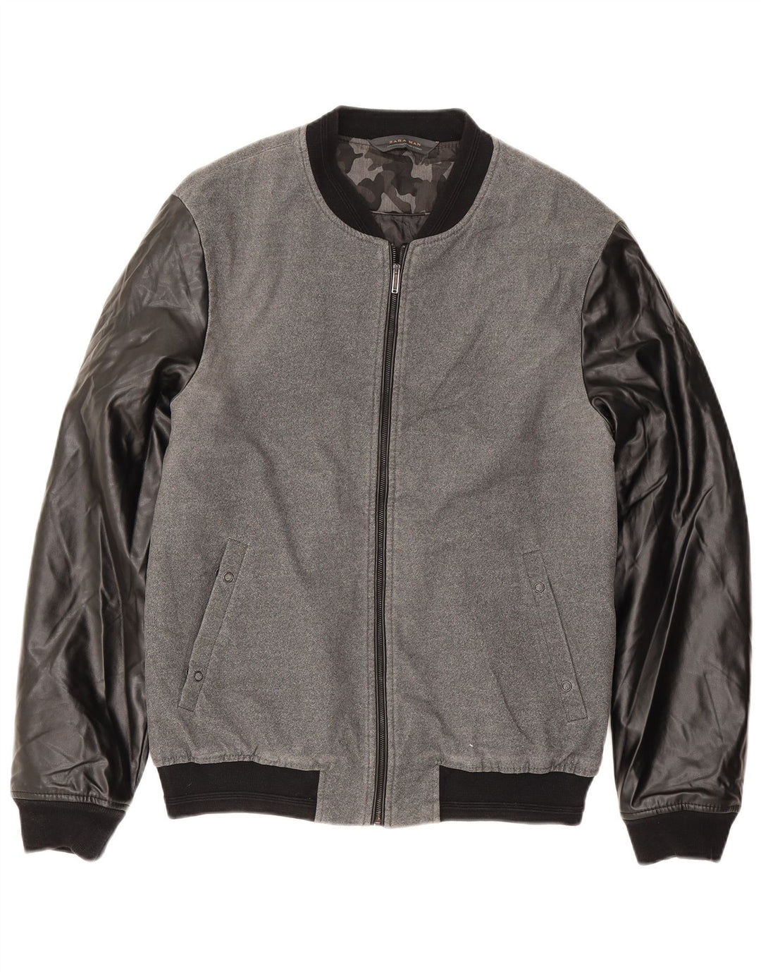 Giacca Varsity da uomo Zara UK 40 Large in poliestere color block grigio