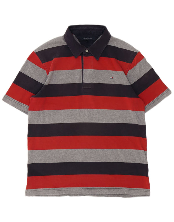 Polo da uomo Tommy Hilfiger grande in cotone a righe multicolori