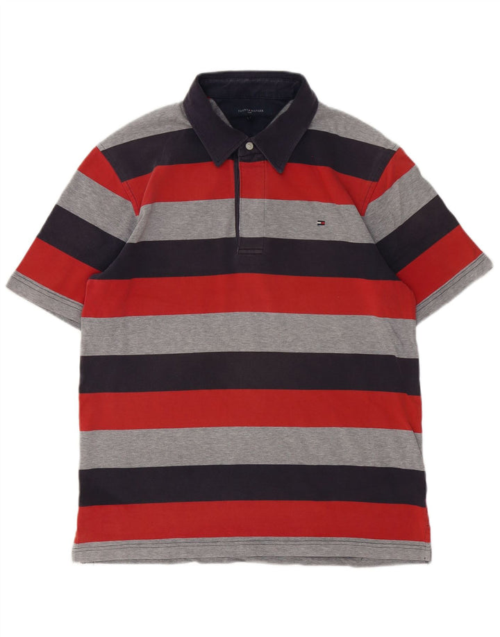 Polo da uomo Tommy Hilfiger grande in cotone a righe multicolori