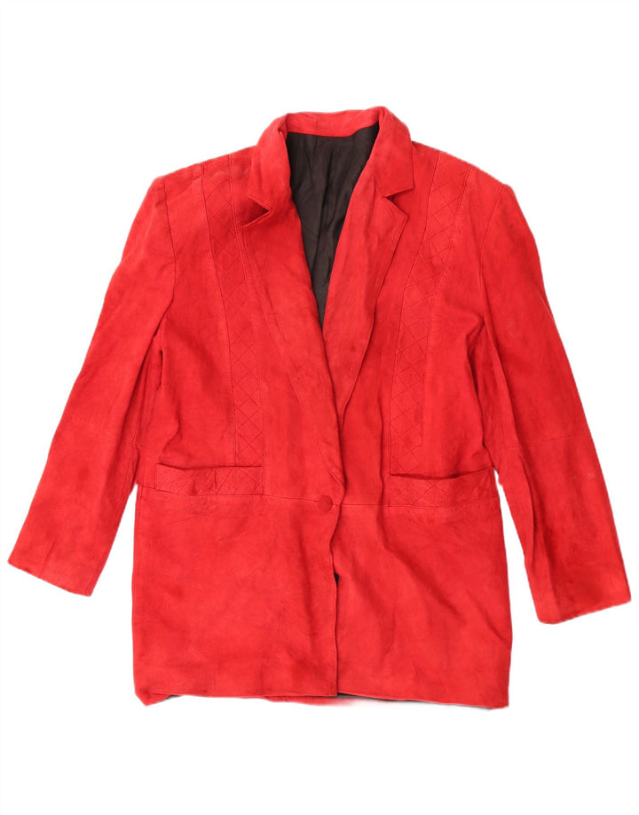 Giacca blazer vintage da donna in pelle scamosciata a 1 bottone UK 12 rossa media