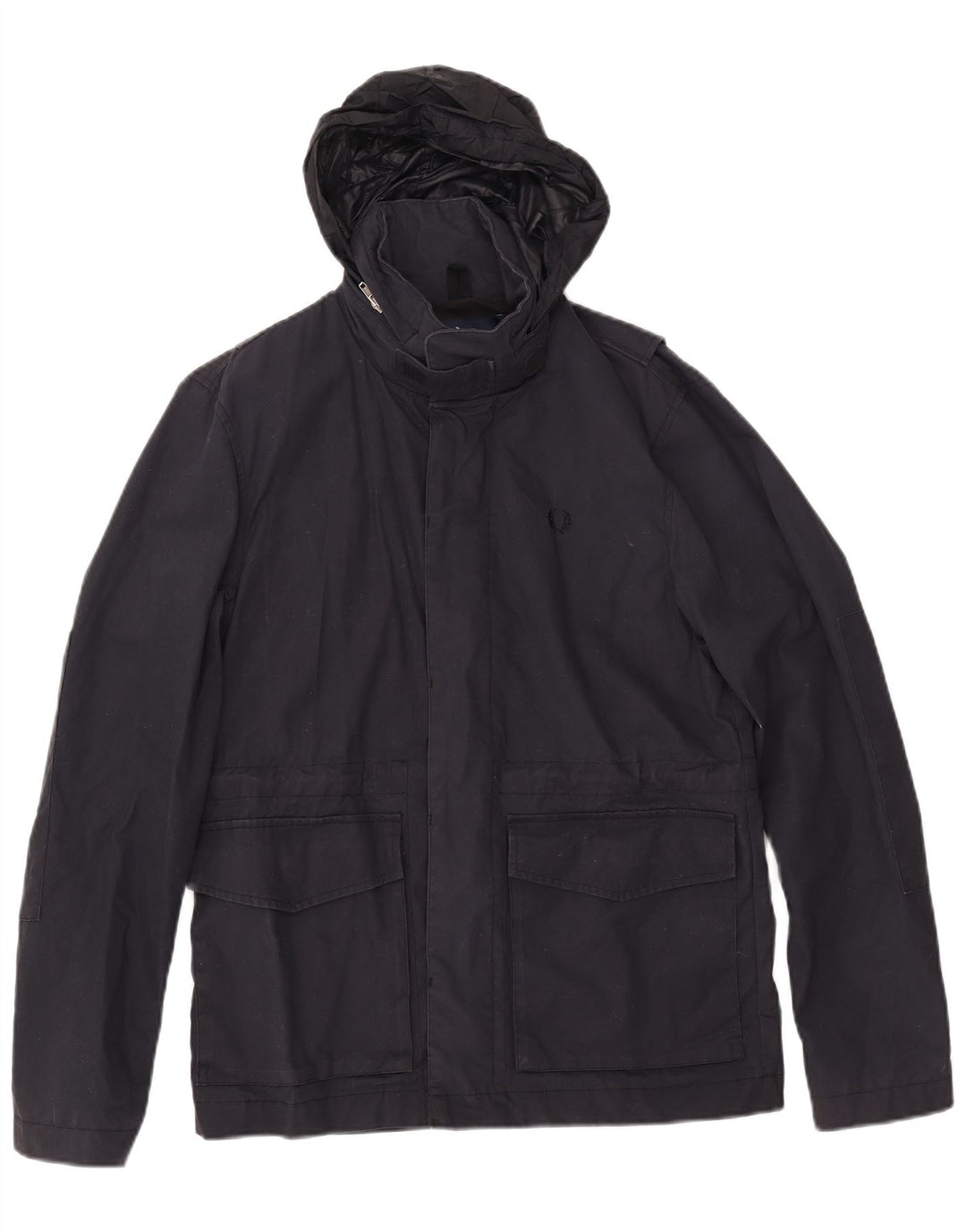 Giacca a vento con cappuccio da uomo FRED PERRY UK 36 piccola in cotone blu navy