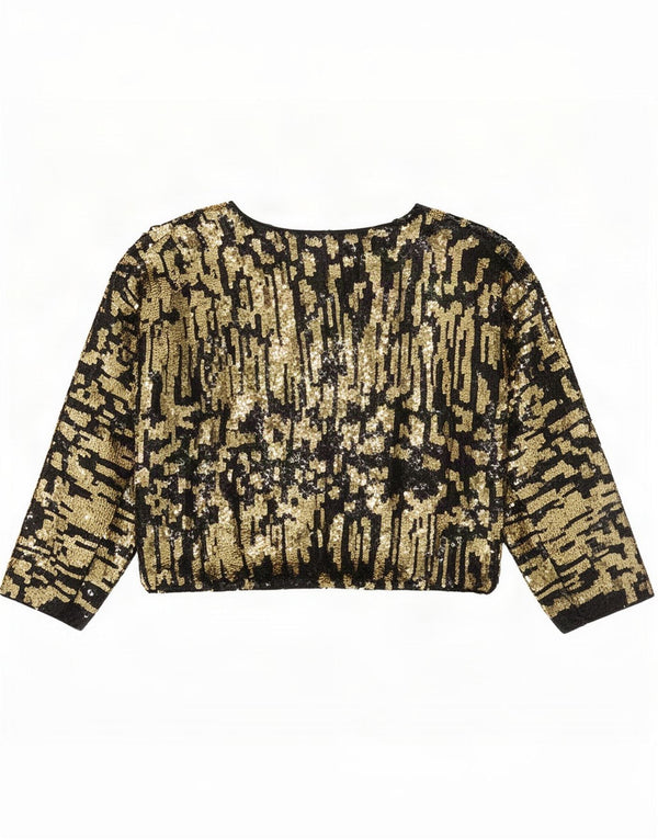 Camicetta vintage da donna a maniche lunghe con paillettes UK 14 Oro medio
