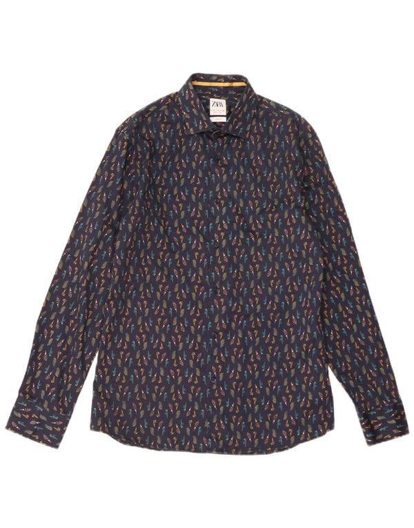 Camicia slim fit da uomo Zara con motivo astratto blu navy medio