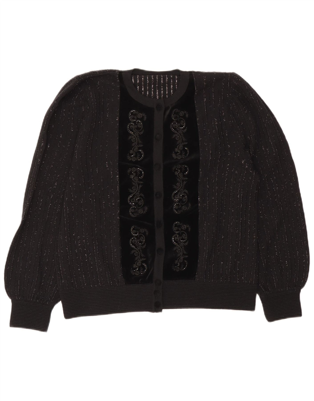 Maglione cardigan da donna vintage IT 46 lana a righe grigie grandi