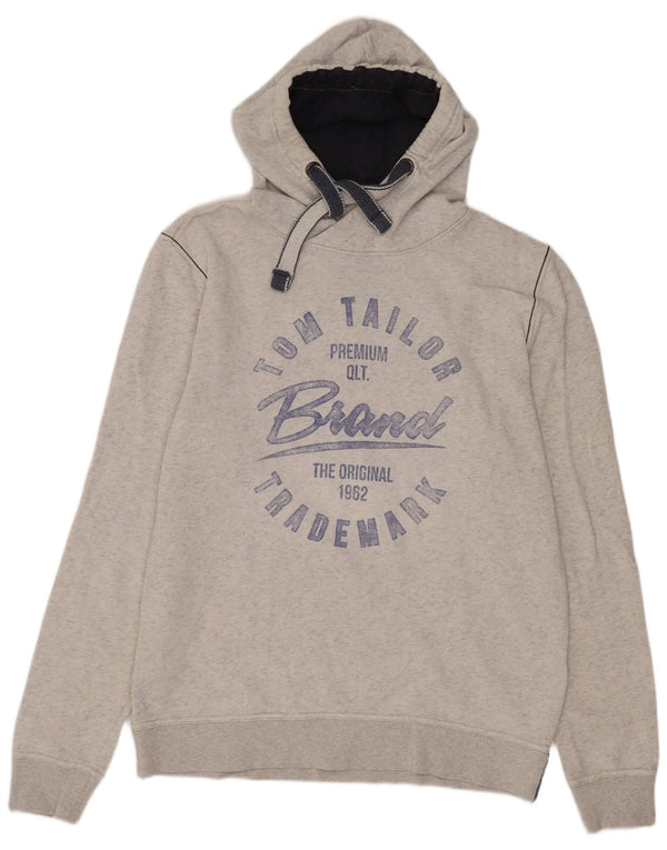 Maglione con cappuccio grafico da uomo Tom Tailor grande in cotone grigio
