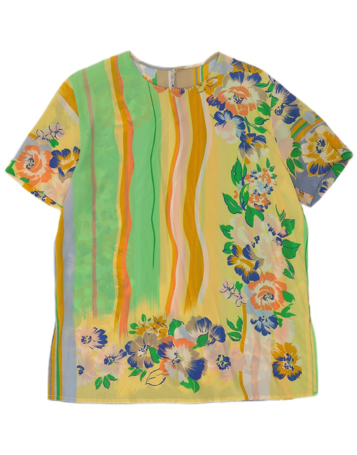 Top camicetta da donna vintage UK 14 grande floreale multicolore