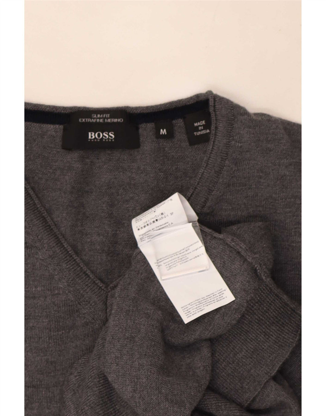 Hugo Boss Maglione da uomo slim fit con scollo a V in lana grigio medio