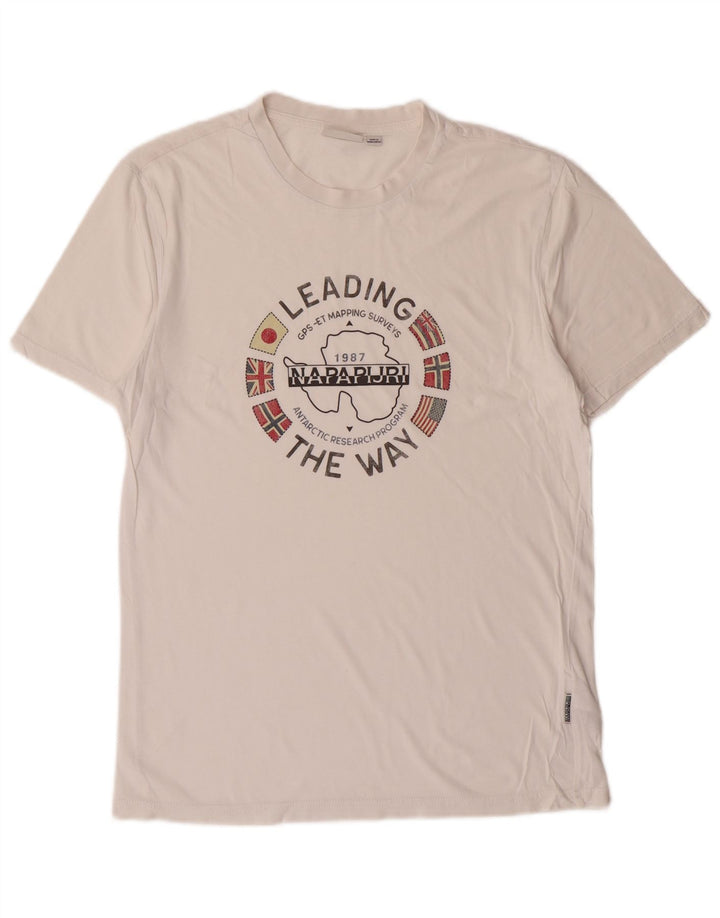 T-shirt grafica da uomo Napapijri Top Small in cotone bianco sporco