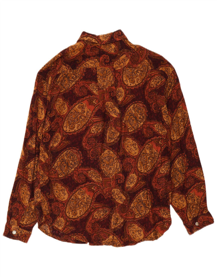 Camicia vintage da donna UK 16 grande poliestere marrone Paisley