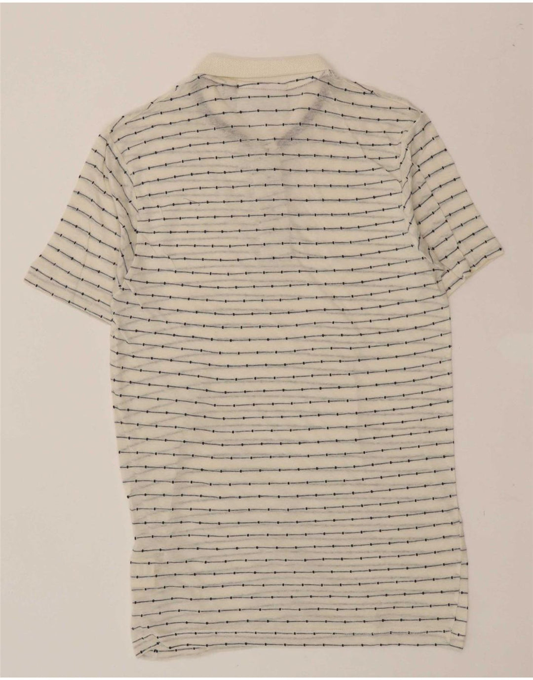 ANERKJENDT Mens Polo Shirt Small Off White Striped Cotton