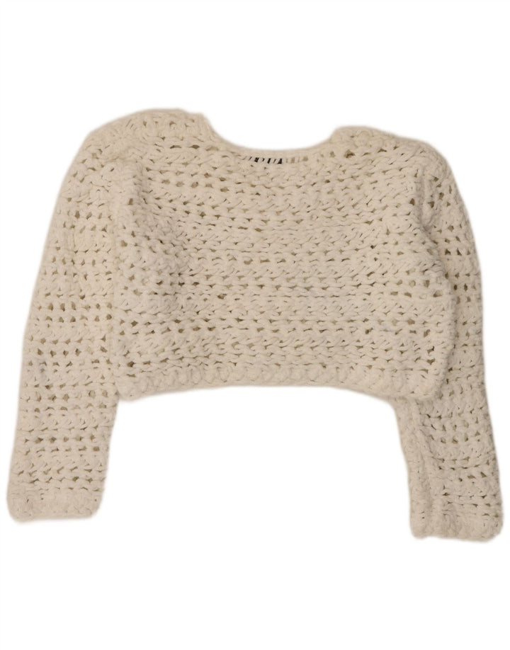 Maglione corto girocollo oversize da donna Zara UK 14 bianco medio