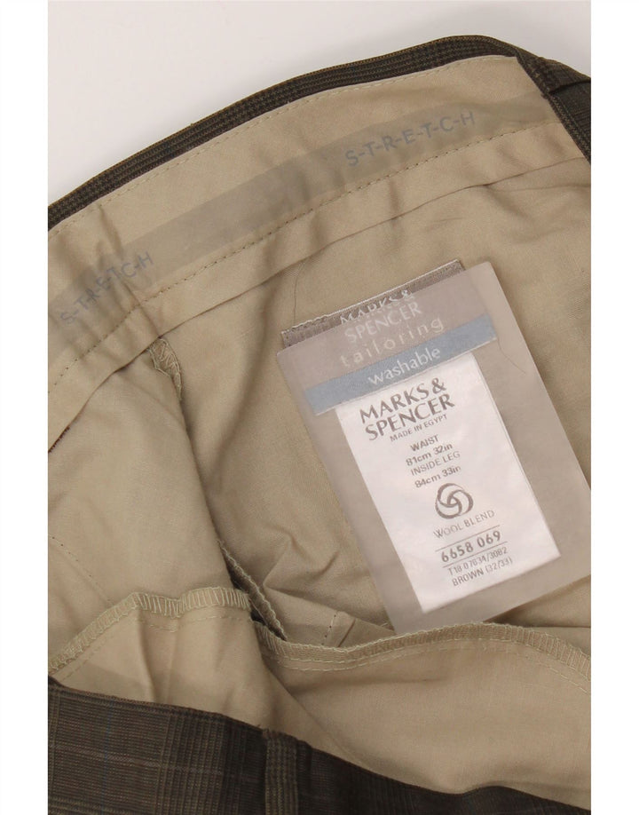 Pantaloni da abito dritti da uomo Marks & Spencer W32 L29 pied de poule marroni