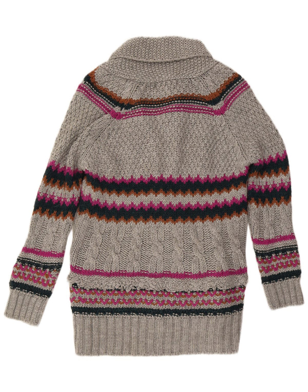 Maglione cardigan lungo da donna Zara UK 16 Acrilico a righe grandi grigie
