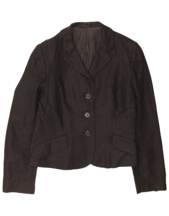 Giacca blazer a 3 bottoni corta da donna Hobbs UK 14 lino medio nero