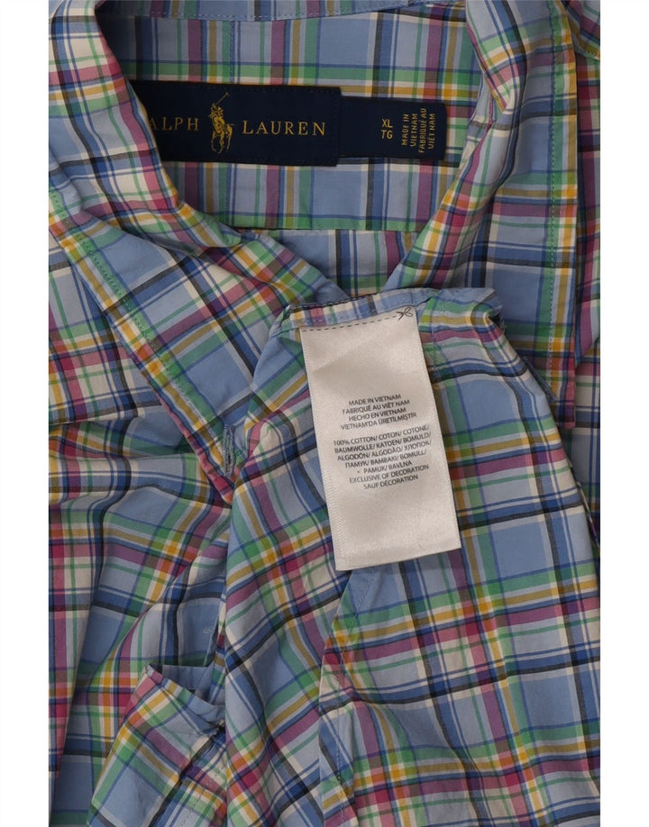 RALPH LAUREN Camicia da uomo XL in cotone a quadri blu