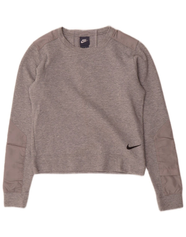 NIKE Felpa corta da donna Maglione UK 6 XS Cotone grigio