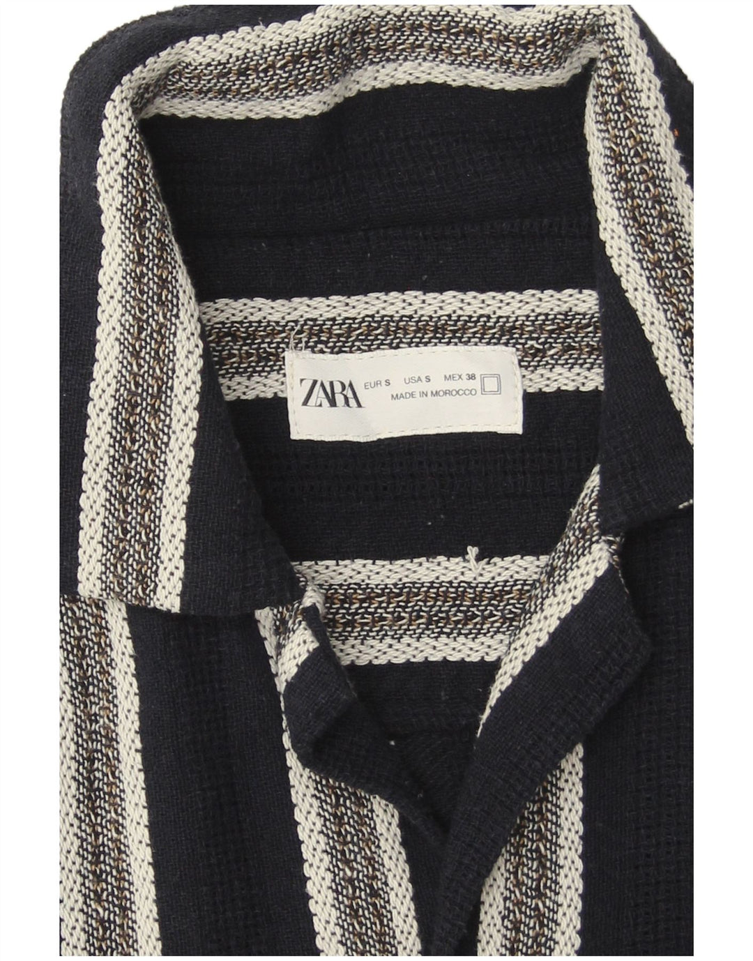 Camicia a maniche corte da uomo Zara piccola in cotone a righe blu navy