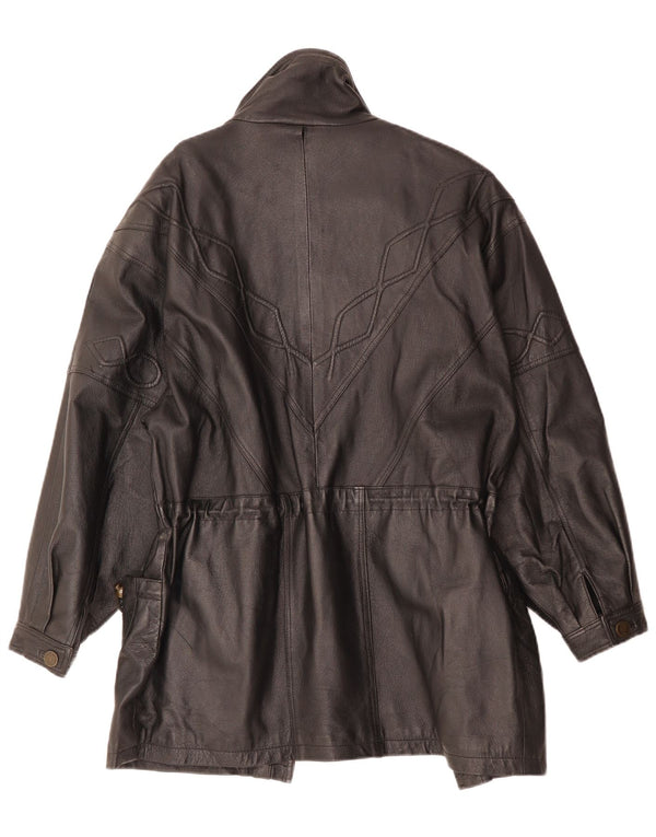 VINTAGE Womens Leather Coat UK 10 Small Black Leather