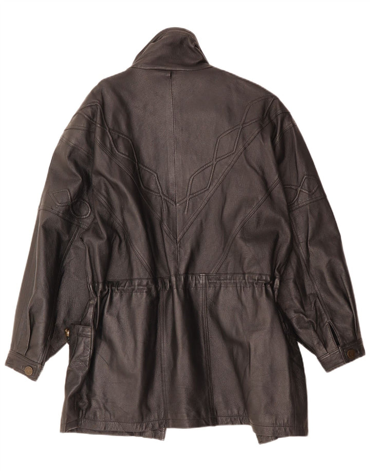 VINTAGE Womens Leather Coat UK 10 Small Black Leather