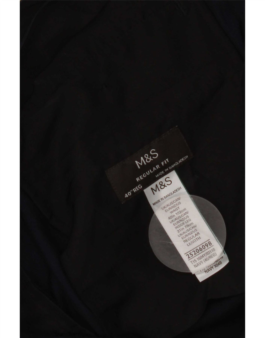 Pantaloni casual vestibilità regolare da uomo Marks & Spencer W40 L31 Blu Navy