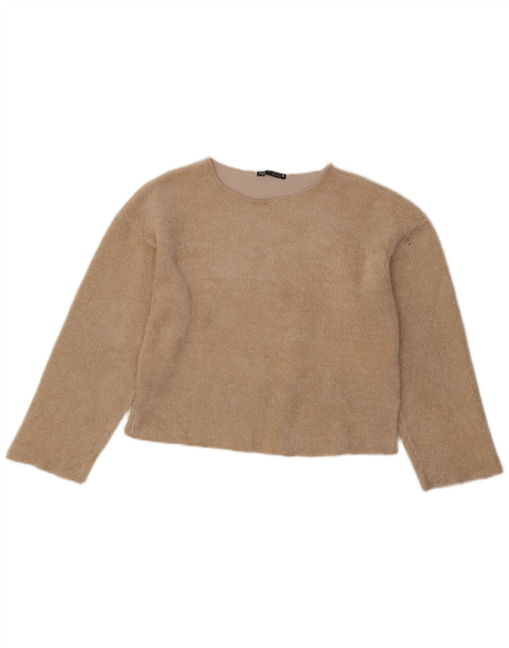Top corto da donna Zara a maniche lunghe UK 10 piccolo poliestere beige