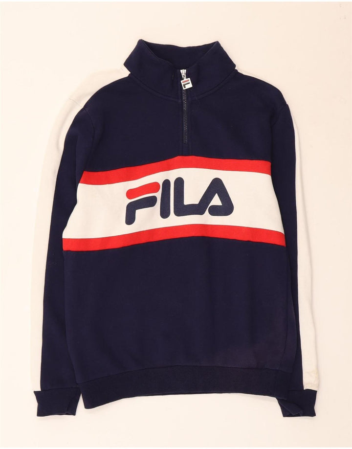Felpa Fila da uomo con grafica con zip e collo, maglione piccolo blu navy color block