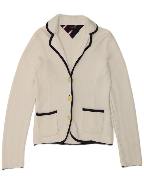 Giacca blazer a 3 bottoni da donna Tommy Hilfiger UK 8 piccola bianca