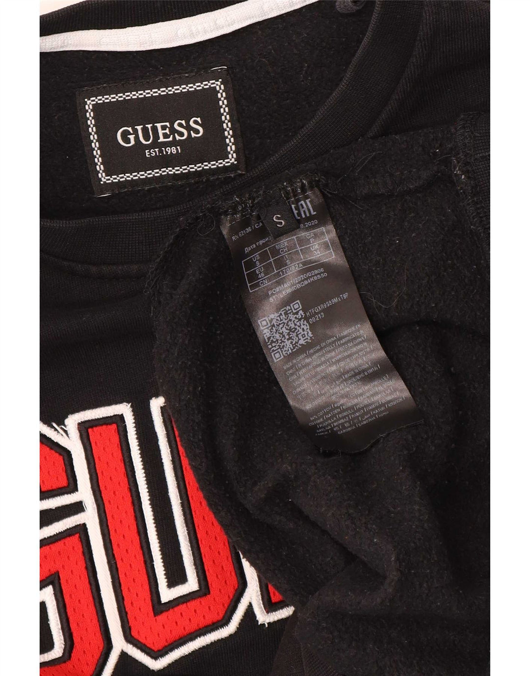 Guess Felpa grafica da uomo Maglione UK 34 Piccolo cotone nero