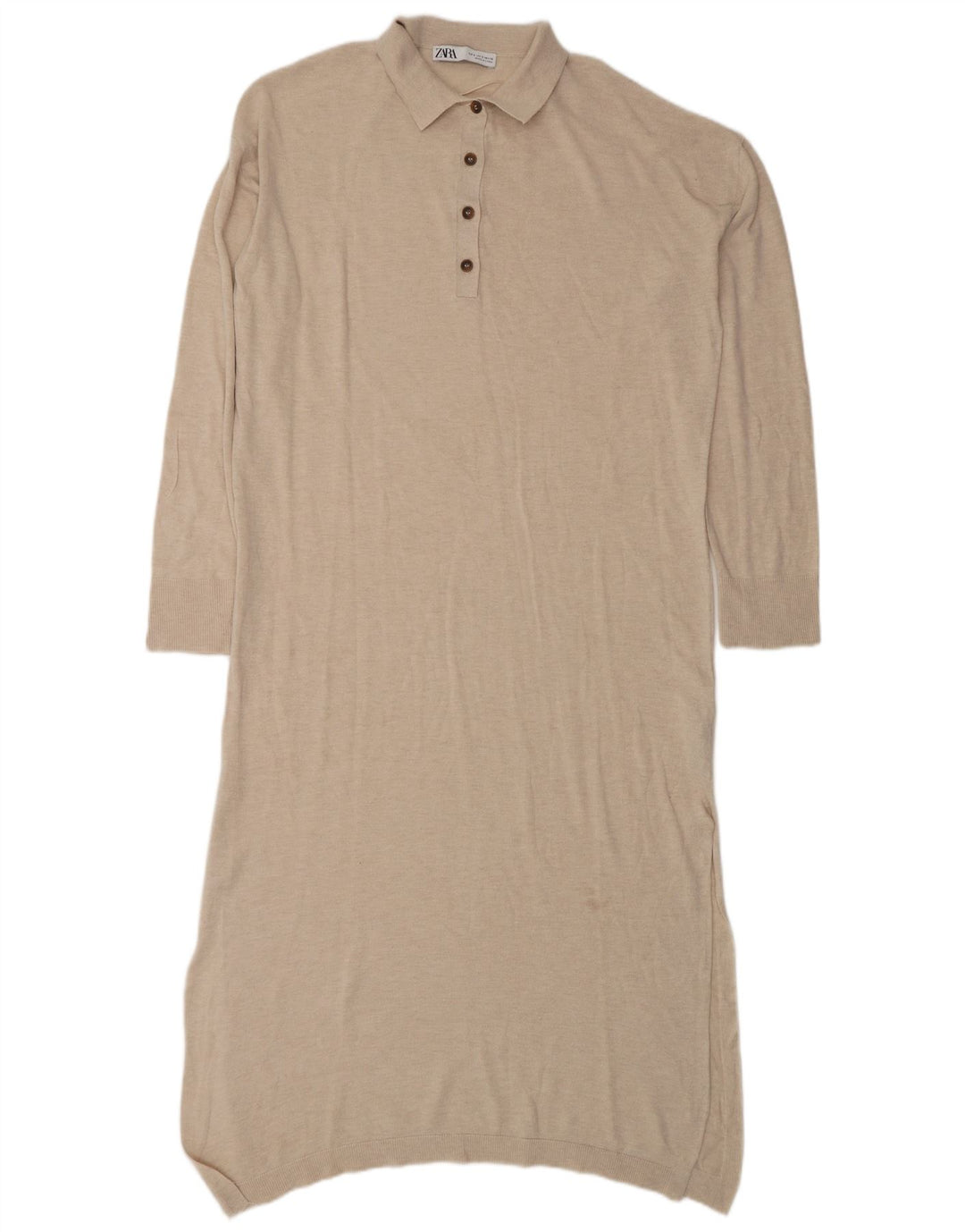 Abito polo oversize a maniche lunghe da donna Zara UK 10 piccolo poliestere beige