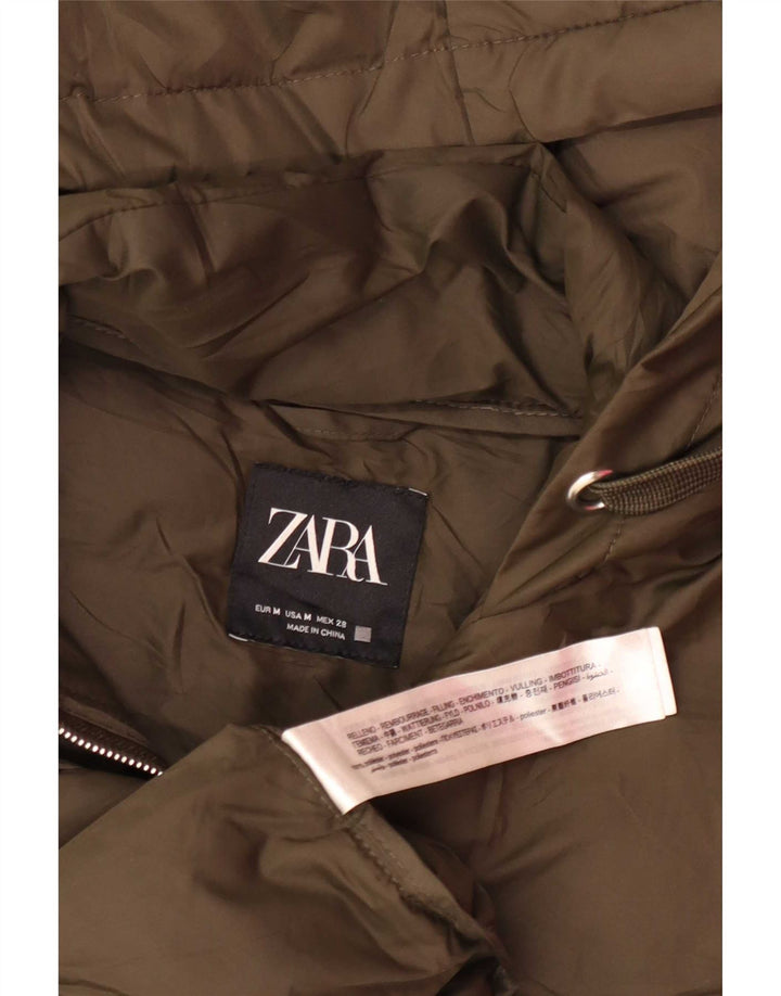Gilet imbottito con cappuccio lungo da donna Zara UK 14 medio poliestere kaki