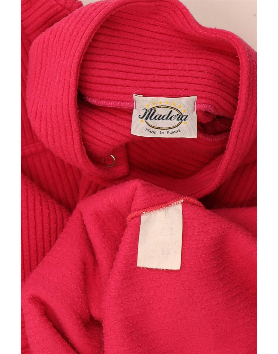 Maglione in pile grafico oversize da donna vintage UK 14 rosa medio