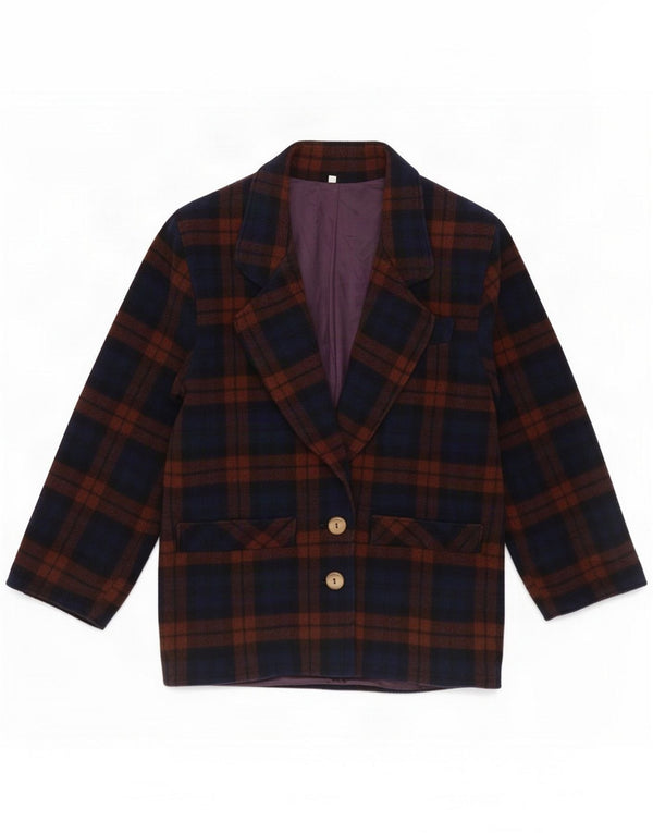 Giacca blazer vintage da donna a 2 bottoni IT 42 Lana scozzese viola media